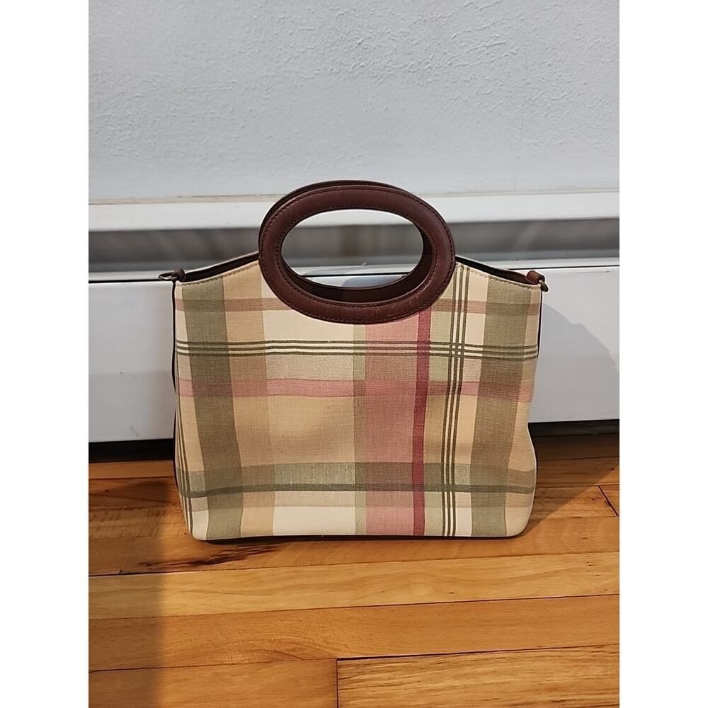Fossil Bag Brown Leather Tweed Revival Hand Bag Purse Boho Hippie Satchel